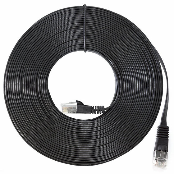 InstallerParts Ethernet Cable CAT6 Cable Flat 35 FT - Black - Professional Series - 10Gigabit/Sec Network/High Speed Internet Cable - Ethernet Cord, 550MHZ