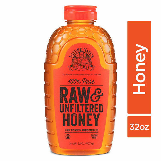 Nature Nate's 100% Pure Raw & Unfiltered Honey; Certified Gluten Free and OU Kosher Certified; Enjoy Honey's Balanced Flavors, Wholesome Benefits and Sweet Natural Goodness; 32-oz. Squeeze Bottle