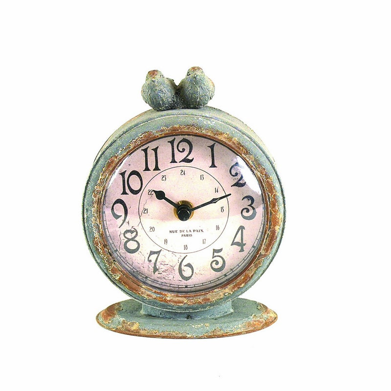 Creative Grey Pewter Table Clock with Bird