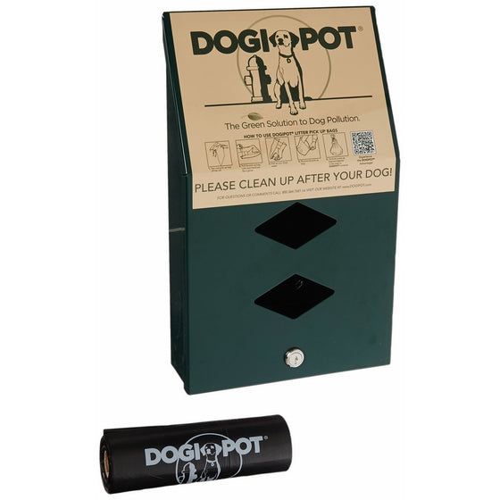 DOGIPOT 1002-2 Junior Bag Dispenser with Litter Bag Rolls, Aluminum, Forest Green