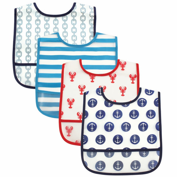 Luvable Friends 4 Piece Waterproof Bibs with Crumb Catcher, Nautical