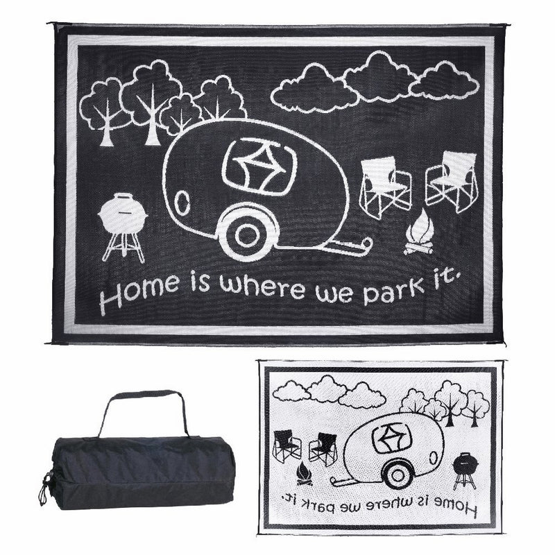 Stylish Camping RH8111 Black/White 8-Feet x 11-Feet RV Home Mat