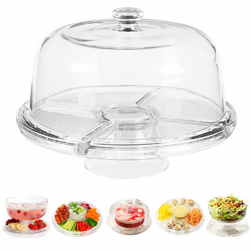 Perlli - Cake Stand Multifunctional Serving Platter and Cake Plate With Dome (6 Uses)