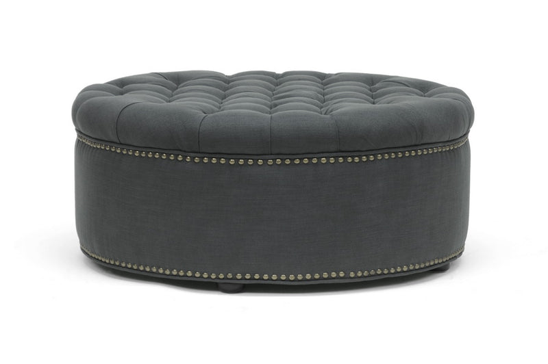 Baxton Studio Iglehart Gray Linen Modern Tufted Ottoman