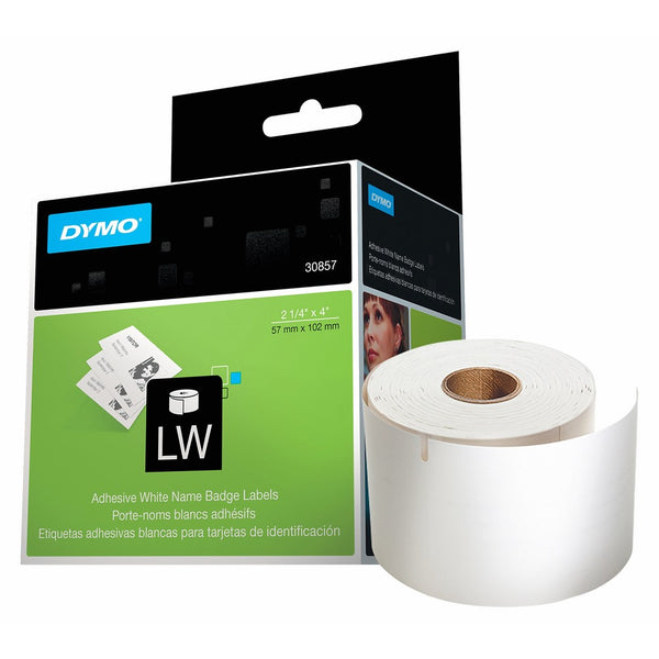 DYMO 30857 LW Name Badge Label Rolls, 2 1/4" x 4", For Use with Dymo LabelWriter and Desktop Mailing Solution Printers, Black on White, 250 Labels per Roll, Pack of 1 Roll