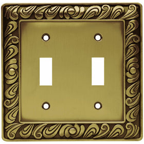 Franklin Brass 64040 Paisley Double Toggle Switch Wall Plate / Switch Plate / Cover, Tumbled Antique Brass