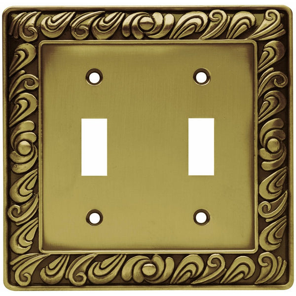 Franklin Brass 64040 Paisley Double Toggle Switch Wall Plate / Switch Plate / Cover, Tumbled Antique Brass