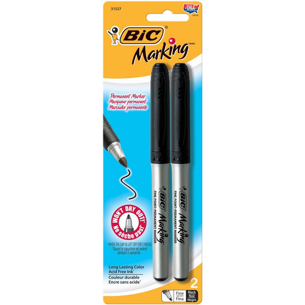 BIC Mark-It Permanent Marker, Fine Point, Black, 2 Markers (GPMP21-Blk)