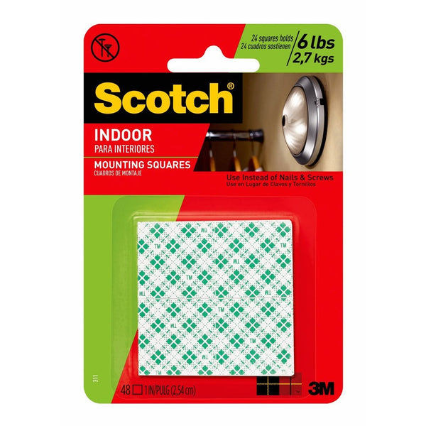 3M Scotch 311DC Heavy Duty 1-Inch Mounting Squares, 48-Squares