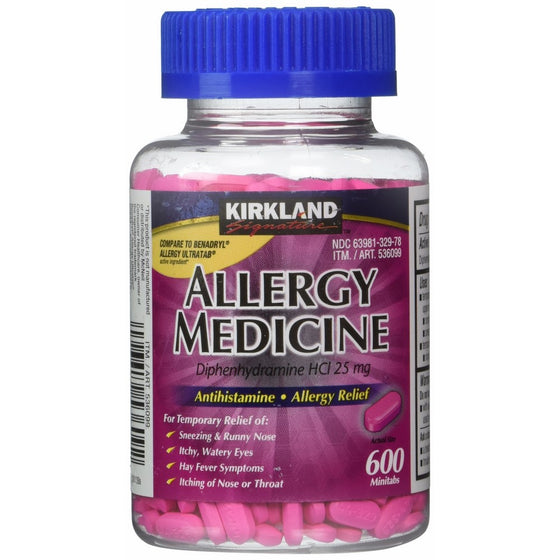 Diphenhydramine HCI 25 Mg - Kirkland Brand - Allergy Medicine and AntihistamineCompare to Active Ingredient of Benadryl Allergy Generic - 600 Count