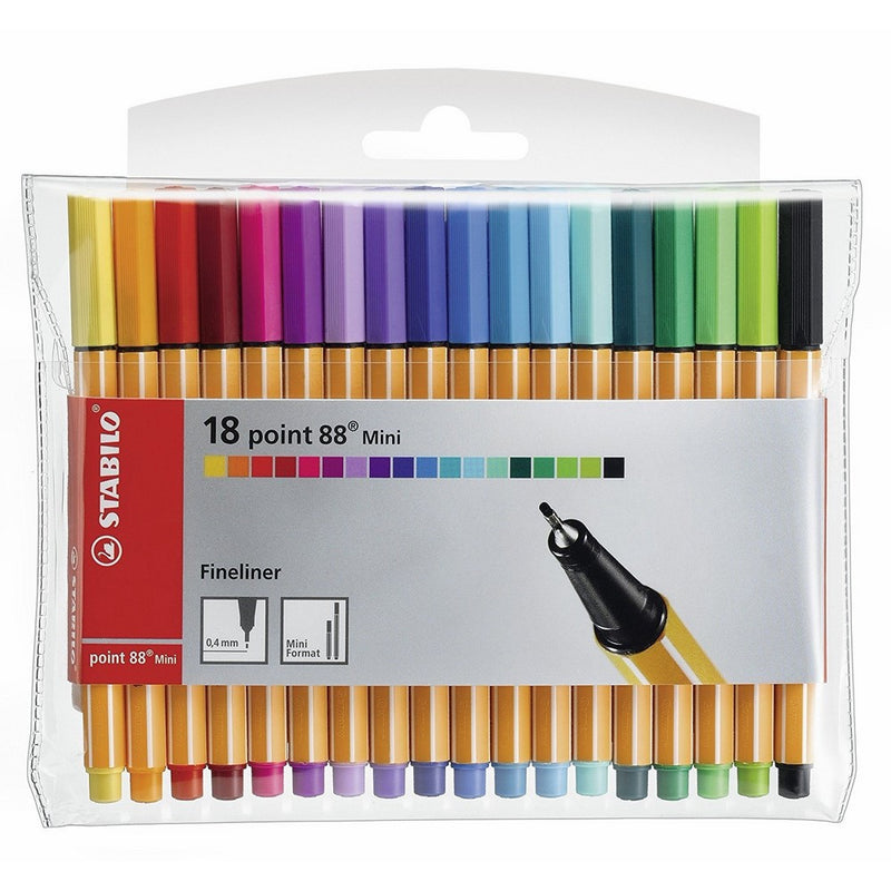 Stabilo Point 88 Mini Fineliner Pens, 0.4 mm - 18-Color Wallet Set
