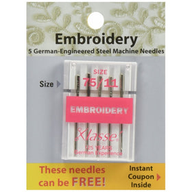 Tacony Corporation Klasse Embroidery Machine Needles-75/11 5/Pkg
