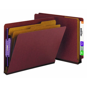Smead End Tab Pressboard Classification File Folder with SafeSHIELD Fasteners, 2 Dividers, 2" Expansion, Letter Size, Red, 10 per Box (26860)