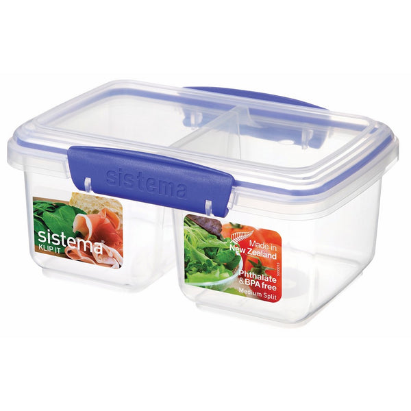 Sistema Klip It Collection Rectangle Medium Split Food Storage Container, 33.8 Ounce/4.2 Cup