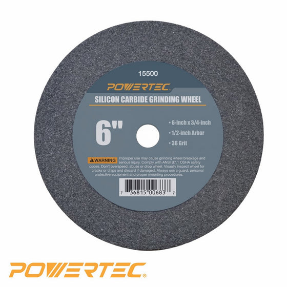 POWERTEC 15500 1/2" Arbor 36-Grit Silicon Carbide Grinding Wheel, 6" by 3/4"