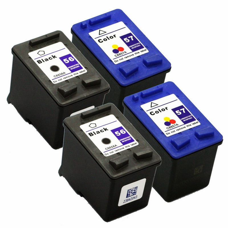 Remanufactured Ink Cartridge Replacement for HP 56 HP 57 C6656AN C6657AN (2 Black 2 Color) 4 Pack