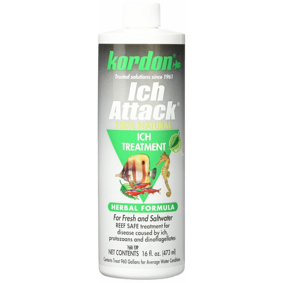 KORDON#39446100% Natural and Herbal Formula Ich Attack-Ich Treatment for Aquarium, 16-Ounce