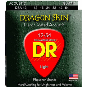 DR Strings DSA-12 Coated Phosphor Bronze Acoustic Guitar Strings, Light