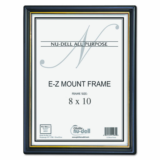 NuDell 8 x 10 Inches EZ Mount Document Frame Plastic Face, Black with Gold Trim