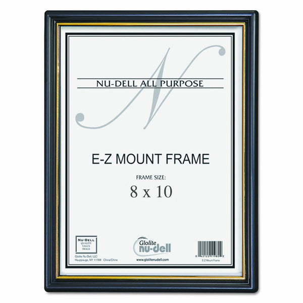 NuDell 8 x 10 Inches EZ Mount Document Frame Plastic Face, Black with Gold Trim