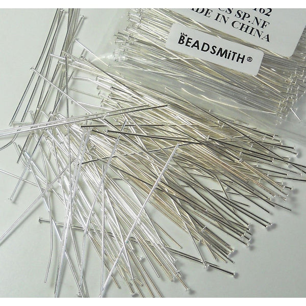 144 Head Pins .029dia X 2.25 Inch Silver Plating Over Brass Standard 21 Gauge Wire Beadsmith Headpins