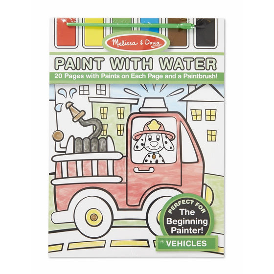 Melissa & Doug Paint With Water - Vehicles, 20 Perforated Pages With Spillproof Palettes