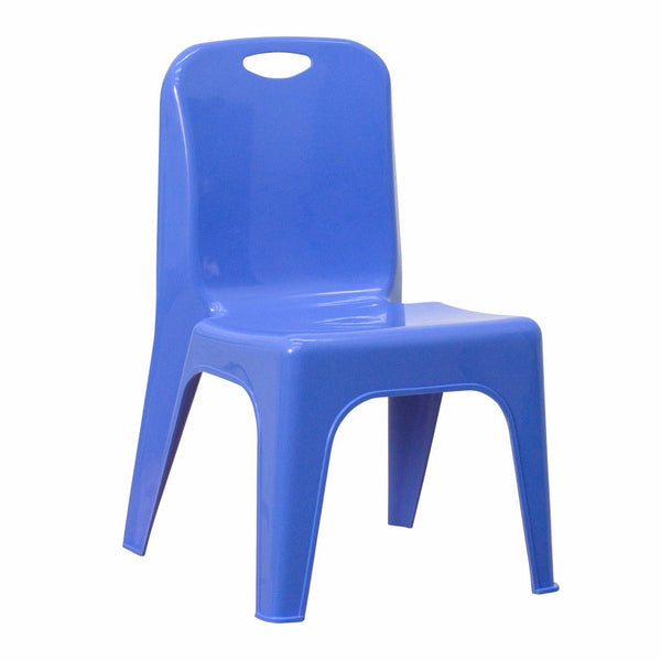 Plastic Stackable School Chair with Carrying Handle and 11'' Seat Height Blue