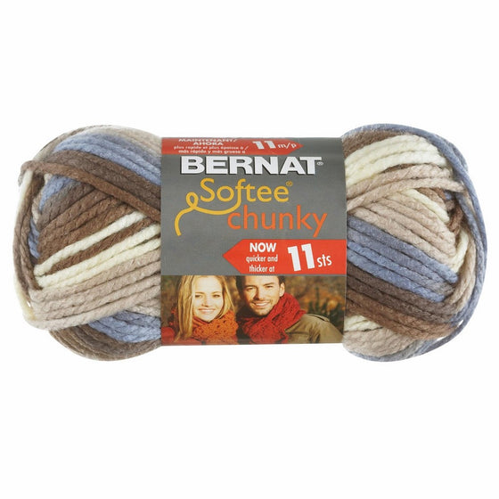 Bernat 16112929012 Softee Chunky Ombre Yarn - (5) Bulky Chunky Gauge 100% Acrylic - 2.8 oz - Brown and Blue - Machine Wash & Dry