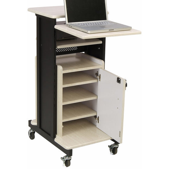 Oklahoma Sound PRC-250 Deluxe Presentation Cart, 30" Length x 18" Width x 40.5" Height, Ivory Woodgrain