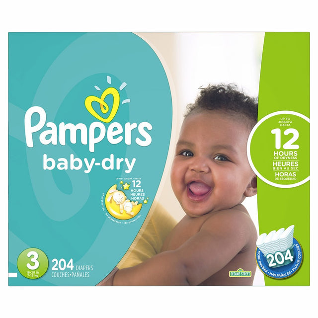 Pampers Baby-Dry Disposable Diapers Size 3, 204 Count, ECONOMY PACK PLUS (Packaging May Vary)