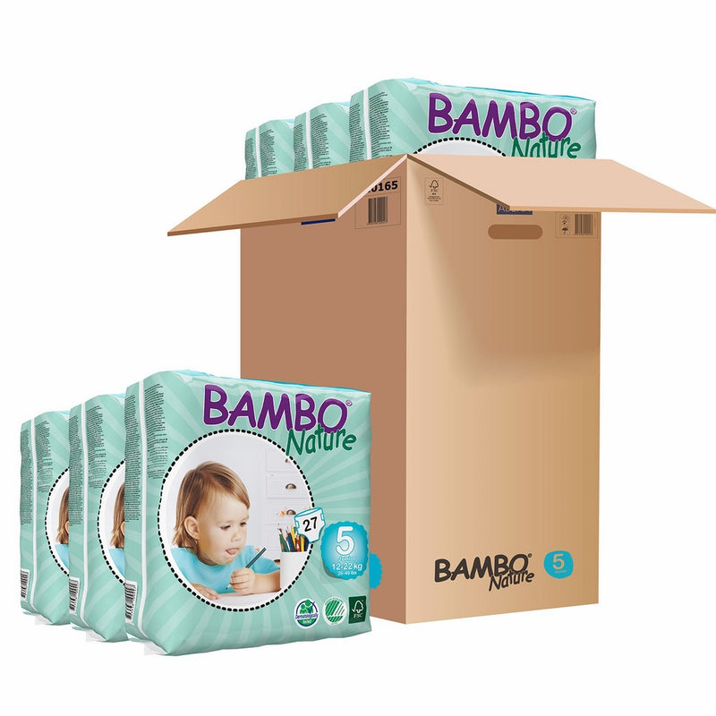 Bambo Nature Baby Diapers Classic, Size 5 (26-49 lbs), 162 Count (6 Packs of 27)