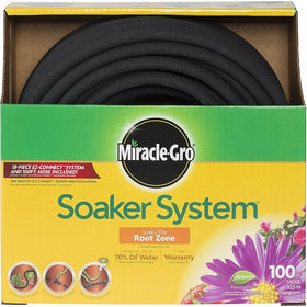 Swan Products Miracle-Gro MGSPAK38100CC Premium Soaker Hose 100 ft with Push on Fittings, 3/8" diameter, Black