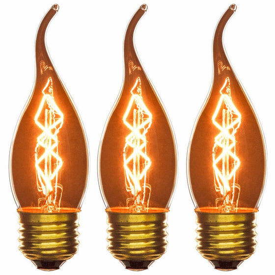 Sunlite 25EFC/AQ/S/SM/3PK 120-volt 25-watt Medium Base Incandescent Flame Tip Chandelier Lamp, 3-Pack