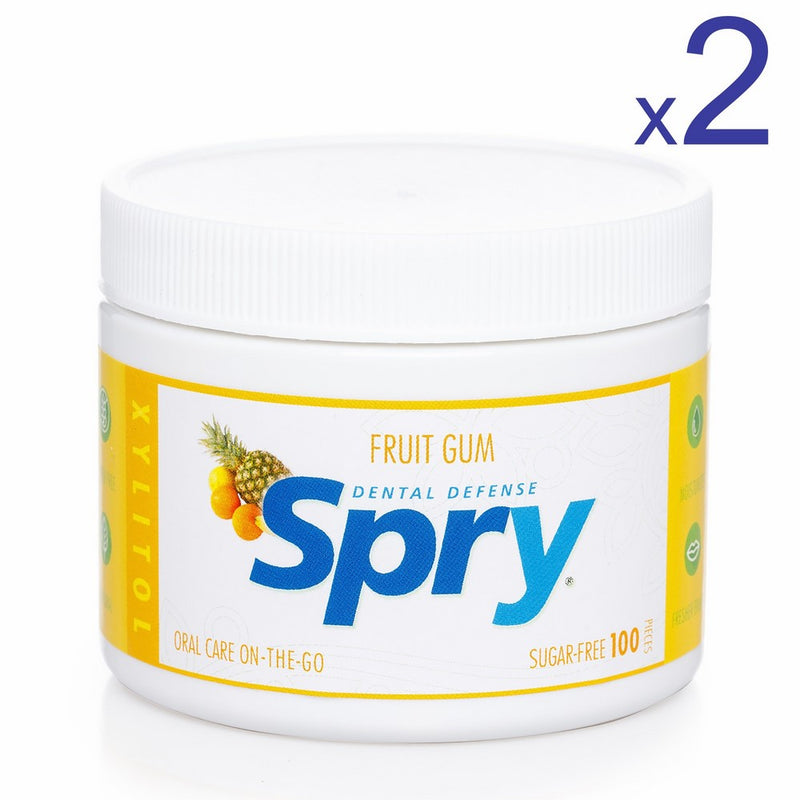 Spry Xylitol - Great Tasting Natural Fresh Fruit Gum, Promotes Oral Health and Fights Bad Breath - 100 Count (2 Pack)