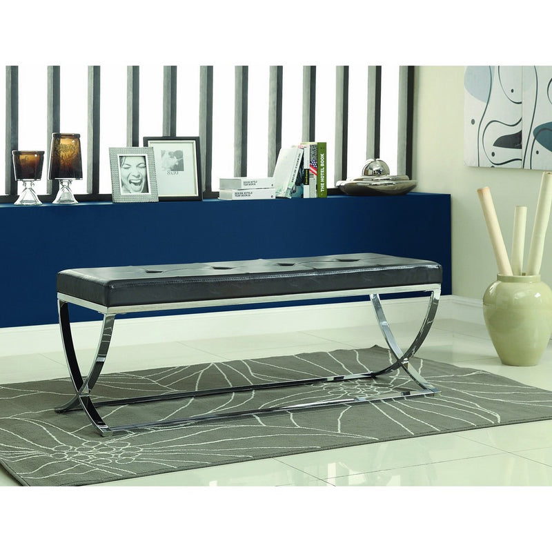 Coaster Contemporary Man-Made Leather Accent Bench with Chrome Metal Base, Black