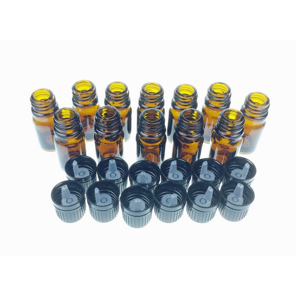 5 Ml Amber Glass Bottle W/euro Dropper. Black Cap. 12 Pack