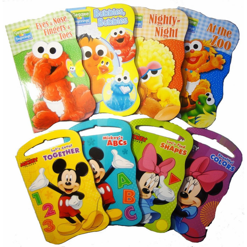 2 Set of Baby Toddler Beginnings Board Books (Sesame Street Set Mickey Mouse and Friends Set) - Total 8 Books