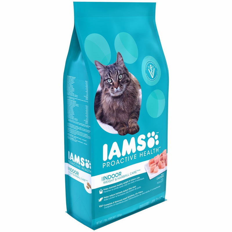 Iams PROACTIVE HEALTH Indoor Weight and Hairball Care Dry Cat Food, (1) 7 Pound Bag, Real Chicken in Every Bite