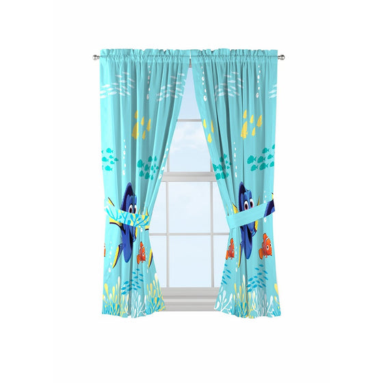 Disney/Pixar Finding Dory 'Swim Fins' Blue Microfiber Curtains with Tie Backs 4 Piece Set