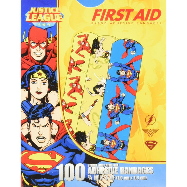 Justice League 100CT Bandages 3/4x3", DC Comics Offficial (Superman, Wonderwoman, Flash)