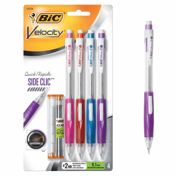 BIC Velocity Side Clic Mechanical Pencil, Medium Point (0.7mm), 4-Count