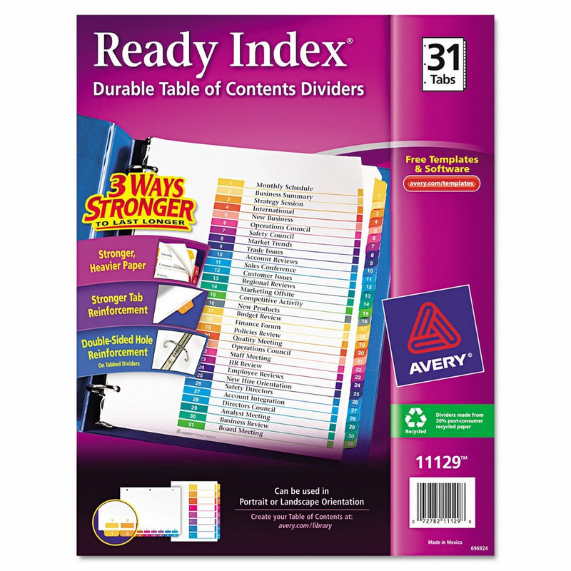 Avery Ready Index Table of Contents Dividers, 31-Tab, Multi-Color, 1 Set (11129)