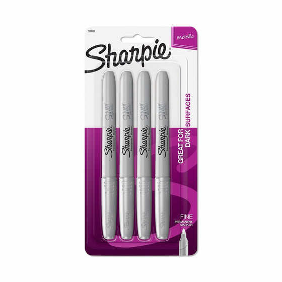 Sharpie 39109PP Metallic Permanent Markers, Fine Point, Silver, 4 Count