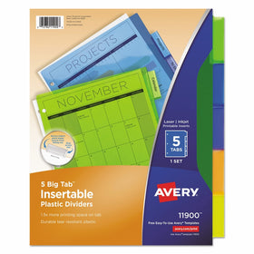 Avery 11900 Insertable Big Tab Plastic Dividers, 5-Tab, Letter