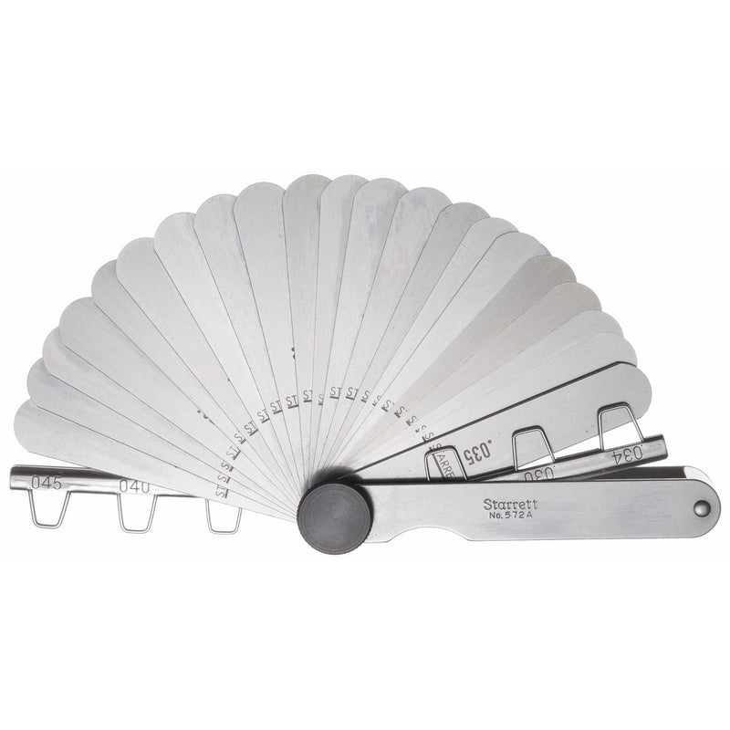 Starrett 172A Thickness Gage Set With Straight Leaves, 0.0015-0.015" Thickness, 3-1/32" Length, 9 Leaves
