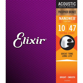 Elixir Strings Phosphor Bronze Acoustic Guitar Strings w NANOWEB Coating, Extra Light (.010-.047)