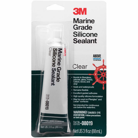 3M 08019 Marine Grade Silicone Sealant, 3 oz, Clear