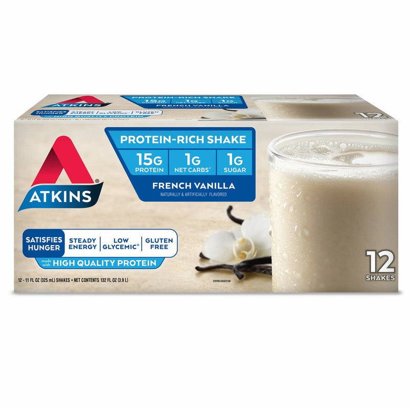 Atkins Ready to Drink Shakes, French Vanilla, 15g Protein, 1g Sugar, 1g. Net Carb, 11-Ounce, 12-Count (Packagng May Vary)