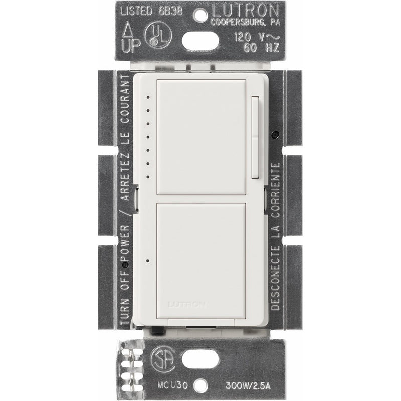 Lutron MA-L3S25-WH Maestro 300 Watt Single-Pole Dual Dimmer and Switch, White