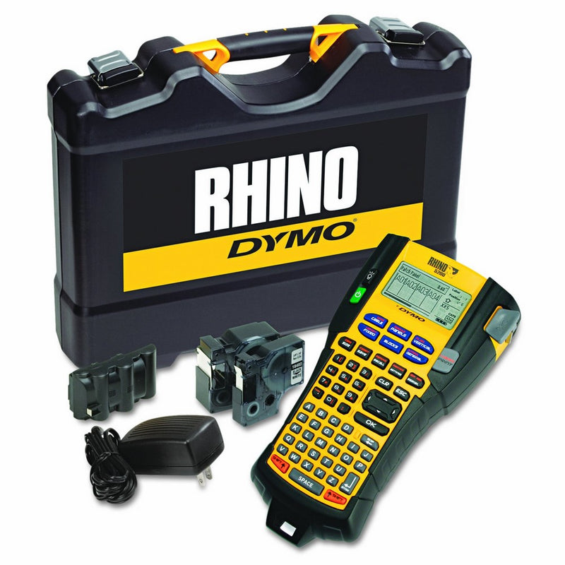 DYMO Rhino 5200 Industrial Label Maker Cary Case Kit with 2 Rolls of Vinyl Labels, 3/4" & 3/8", Black on White (1756589)